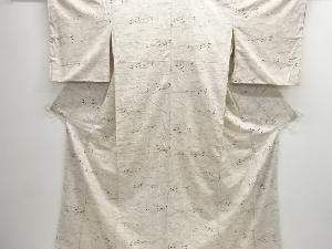 アンティーク　波に草花模様手織り紬着物